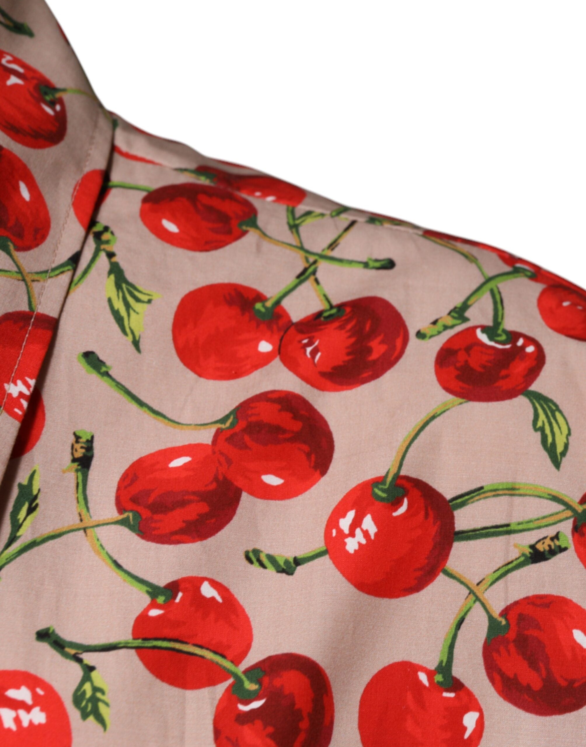 Dolce & Gabbana Beige Cherry Button Down Men's Casual Shirt